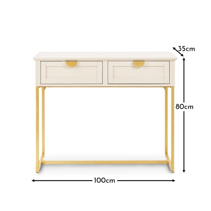 Ines 2 Drawer Console Table - Taupe & Gold - Laura James 