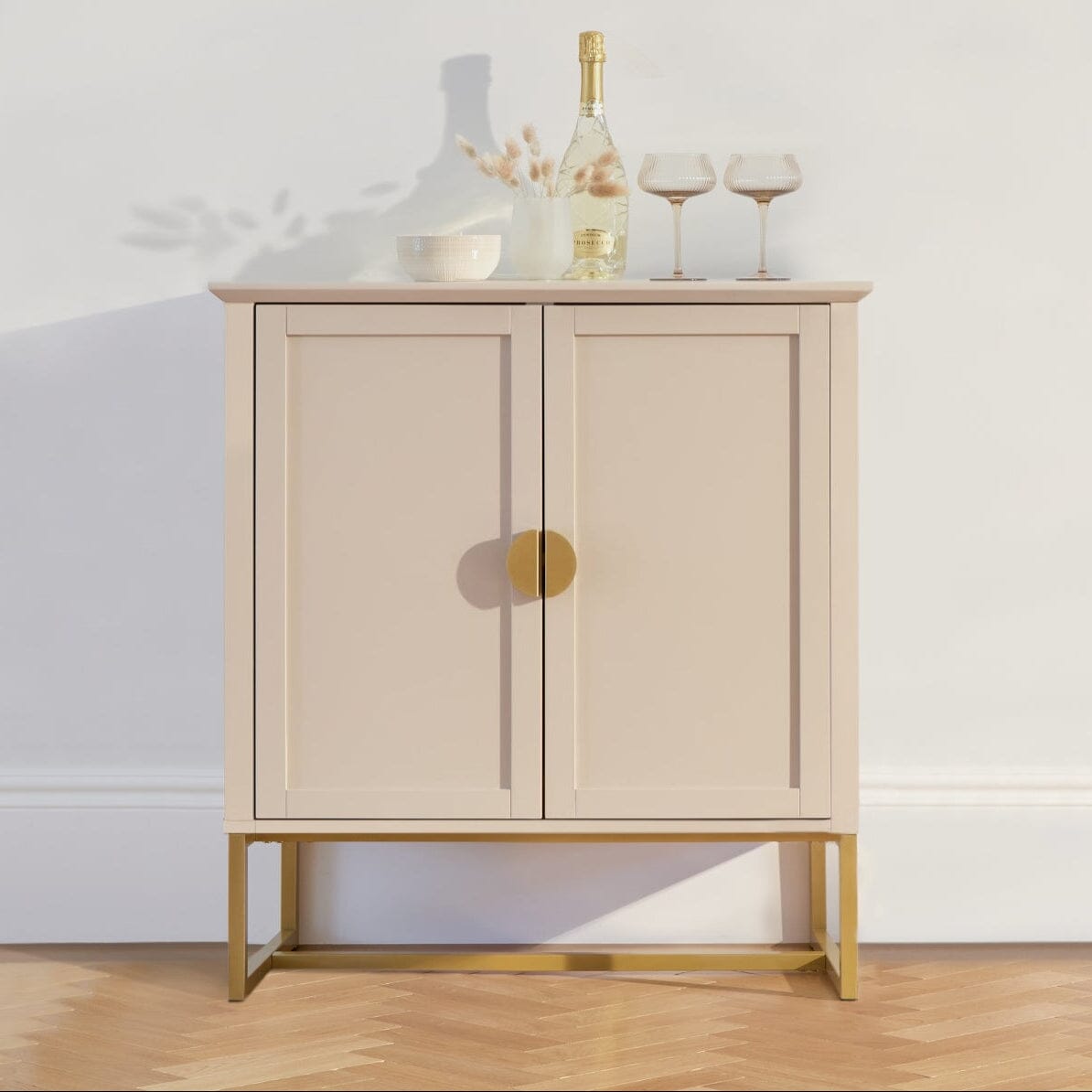 Ines 2 Door Sideboard in Taupe with Gold Legs – Laura James