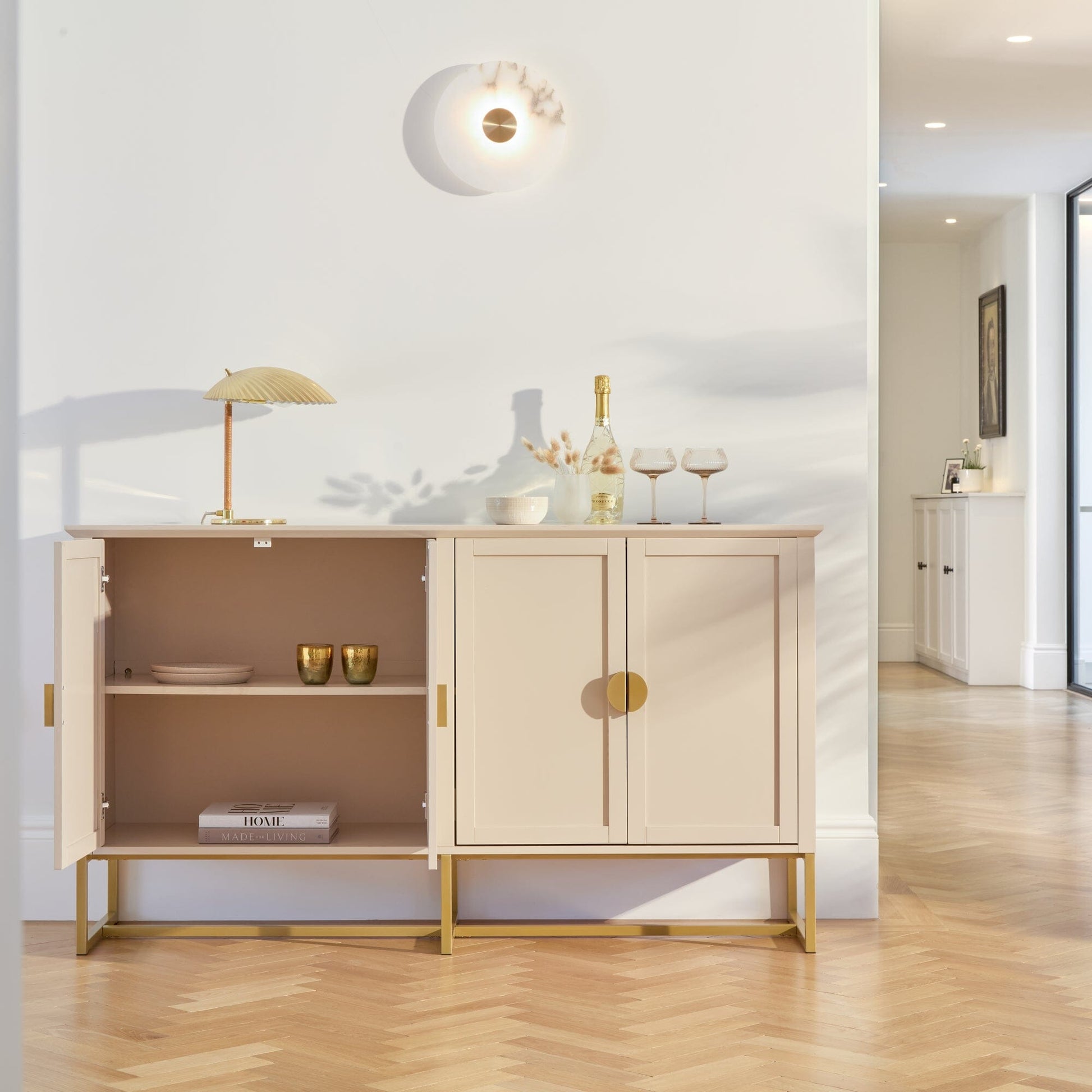 Ines 4 Door Sideboard - Taupe & Gold - Laura James