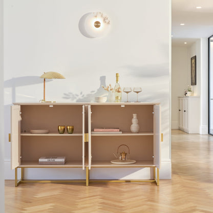 Ines 4 Door Sideboard - Taupe & Gold - Laura James