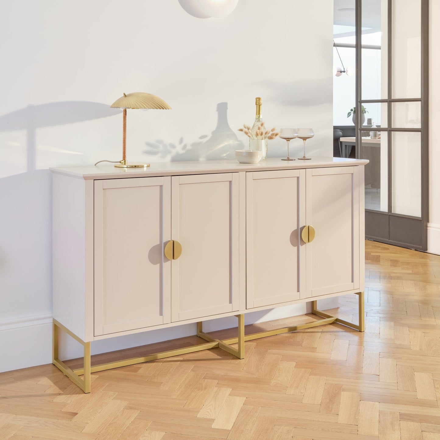 Ines 4 Door Sideboard - Taupe & Gold - Laura James
