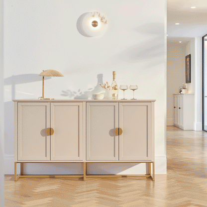 Ines 4 Door Large Sideboard -  Taupe & Gold - Laura James 