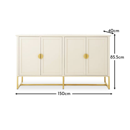 Ines 4 Door Large Sideboard -  Taupe & Gold - Laura James