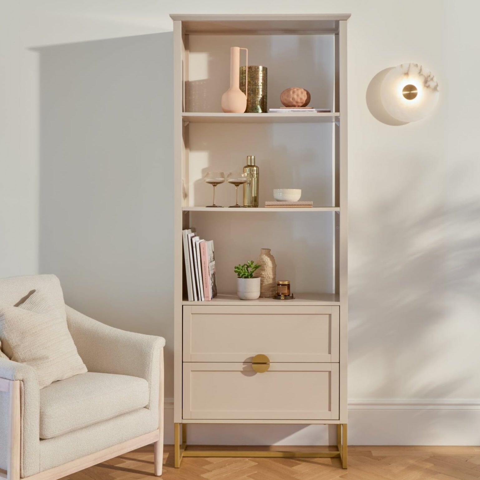 Outlet - Ines Taupe and Gold Tall Bookcase – Laura James