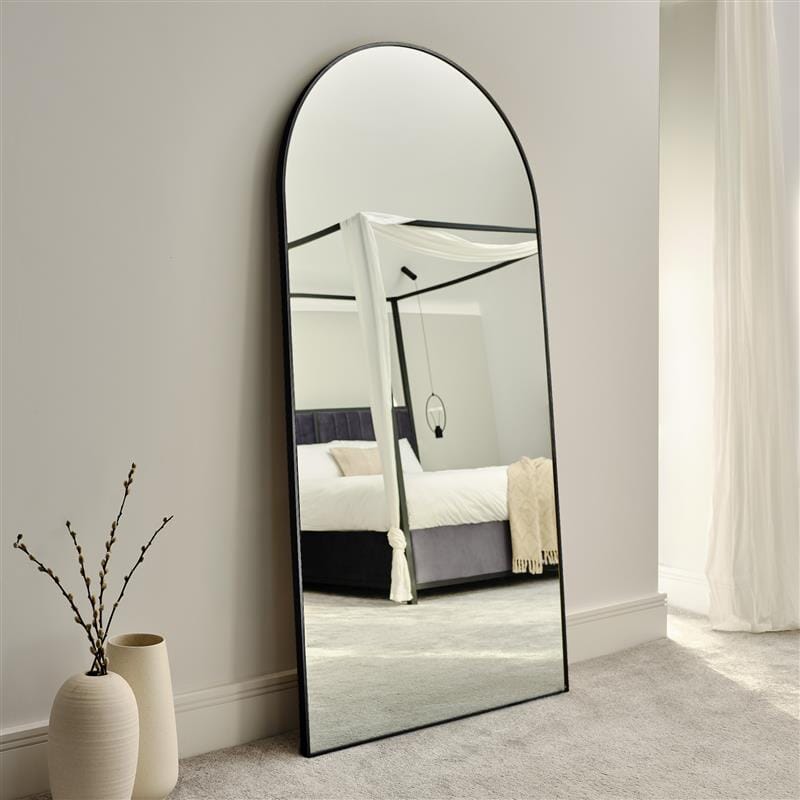 Ingham 180x90cm Metal Arch Floor Mirror - Black - Laura James 