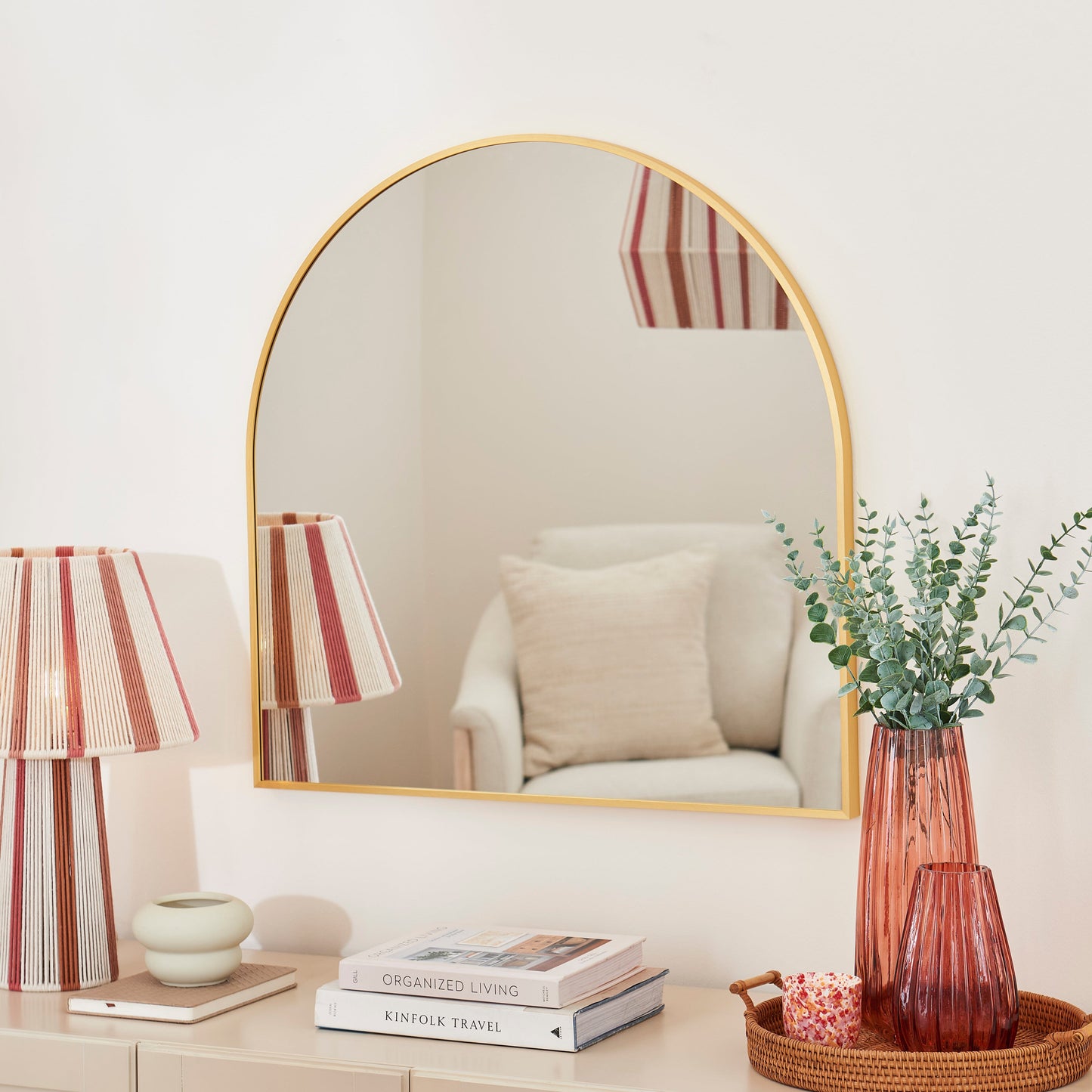 Ingham 70x70cm Metal Arch Mirror - Gold - Laura James 