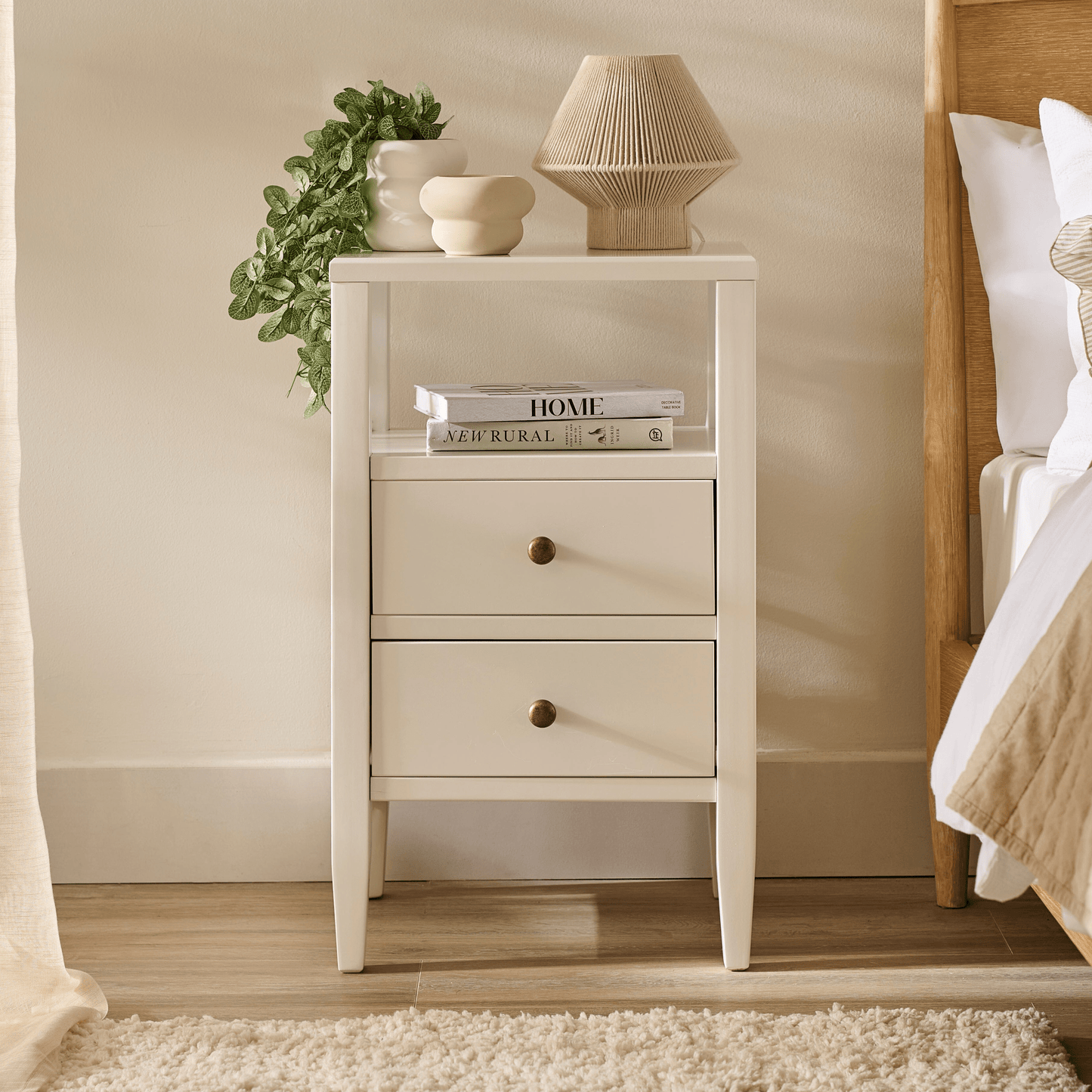 Ivy 2 Drawer Bedside Table - Ivory White