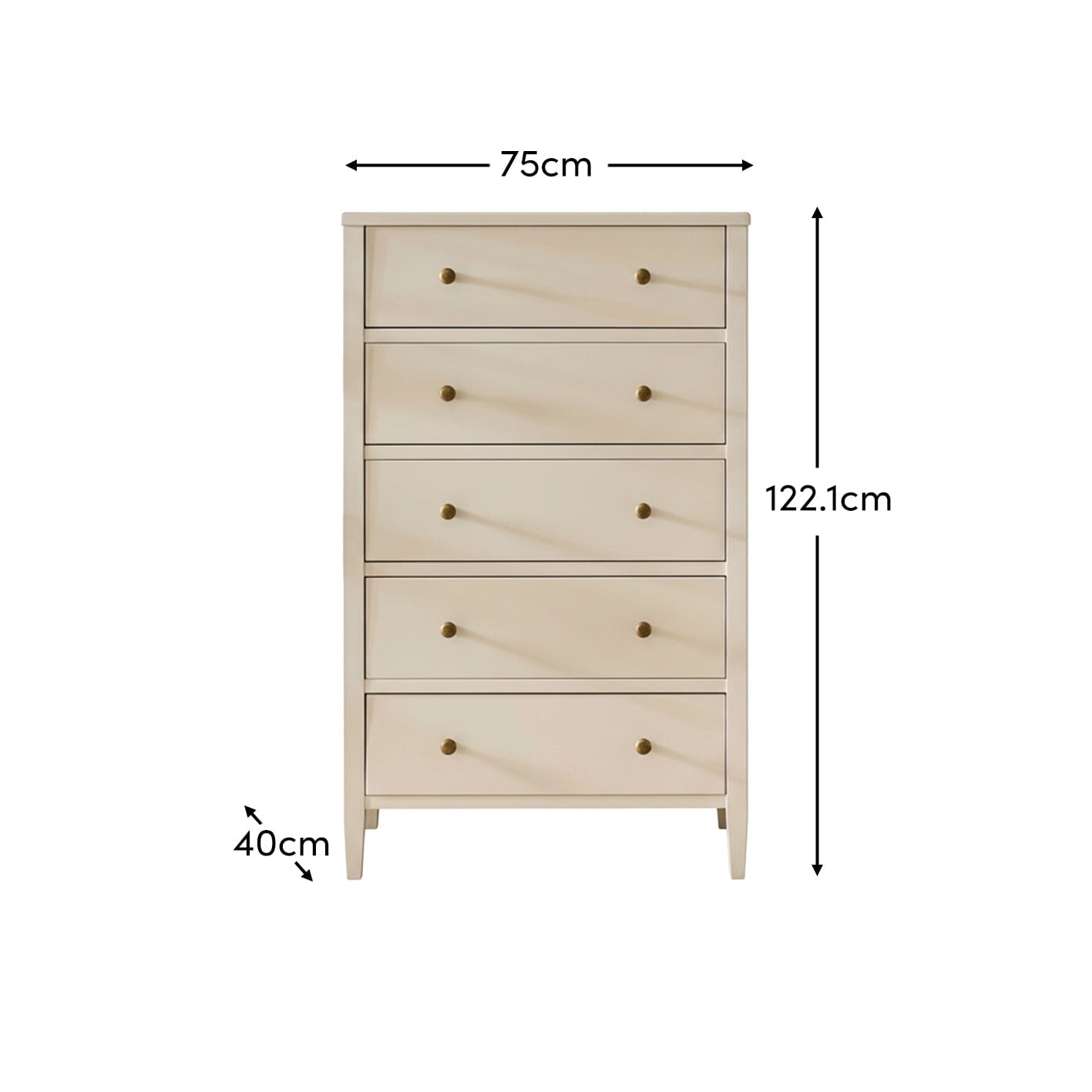 Ivy 5 Drawer Tall Chest of Drawers - Ivory White - Laura James