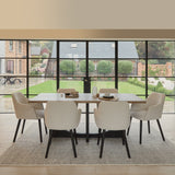 Jade Mango Wood  Rectangular Acacia Dining Table Set - 6 Seater - Freya Boucle Armchairs with Black Legs - Laura James 
