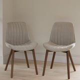 Bella Soft Beige Dining Chair - Set of 2 - Coffee Brown Mango Wood Legs - Laura James 