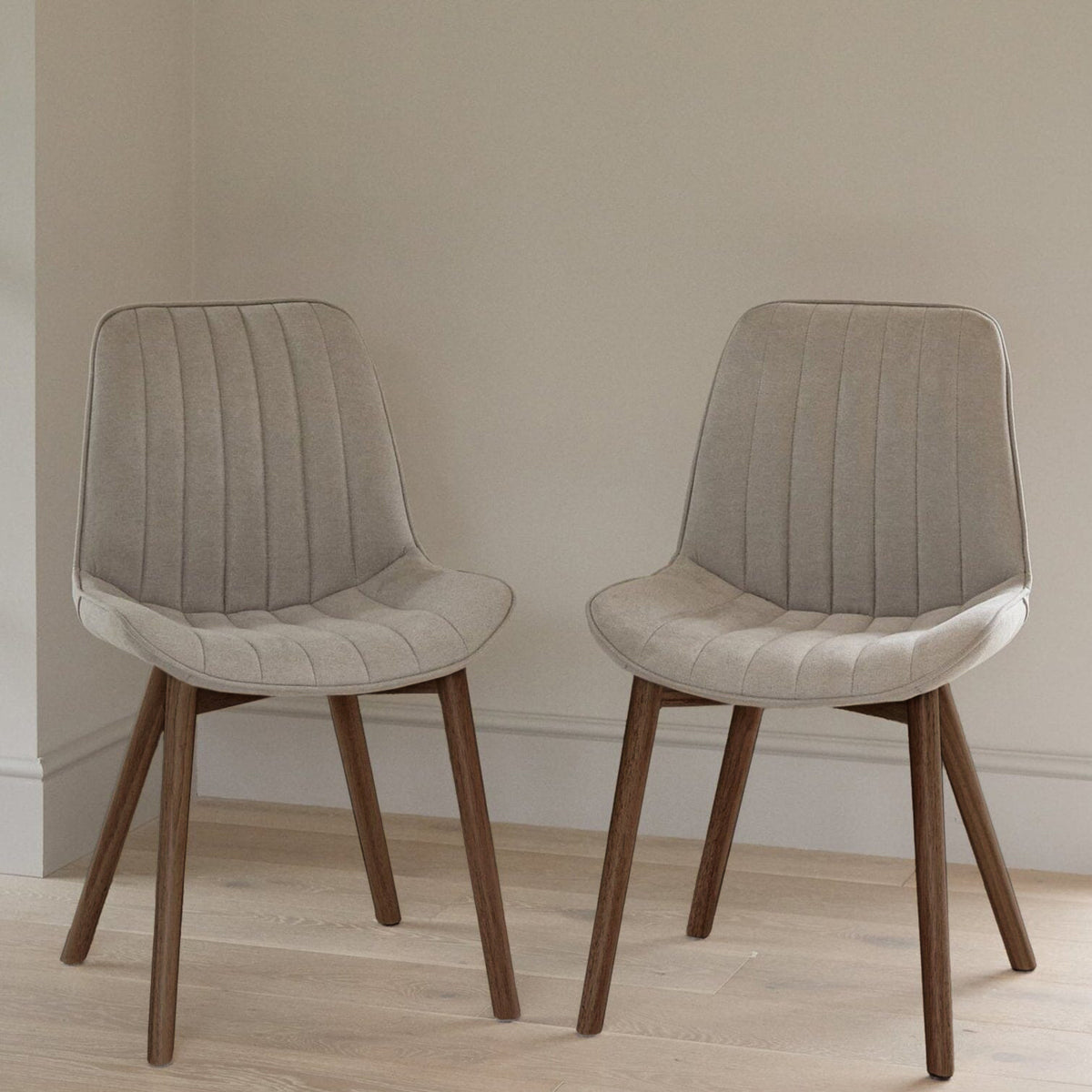 Bella Soft Beige Dining Chair - Set of 2 - Coffee Brown Mango Wood Legs - Laura James 