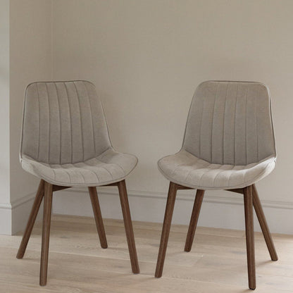 Bella Soft Beige Dining Chair - Set of 2 - Coffee Brown Mango Wood Legs - Laura James 
