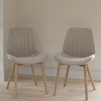 Bella Soft Beige Dining Chair - Set of 2 - Chalked Mango Wood Legs - Laura James 