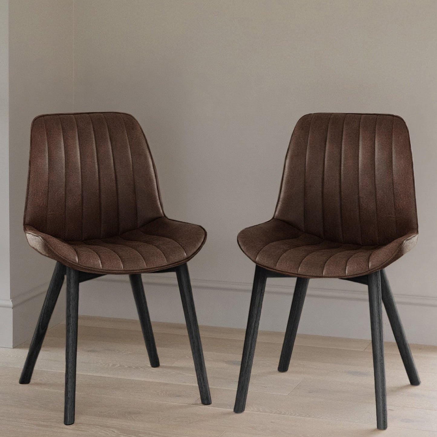 Bella Saddle Brown Dining Chair - Set of 2 - Black Oak Legs - Laura James