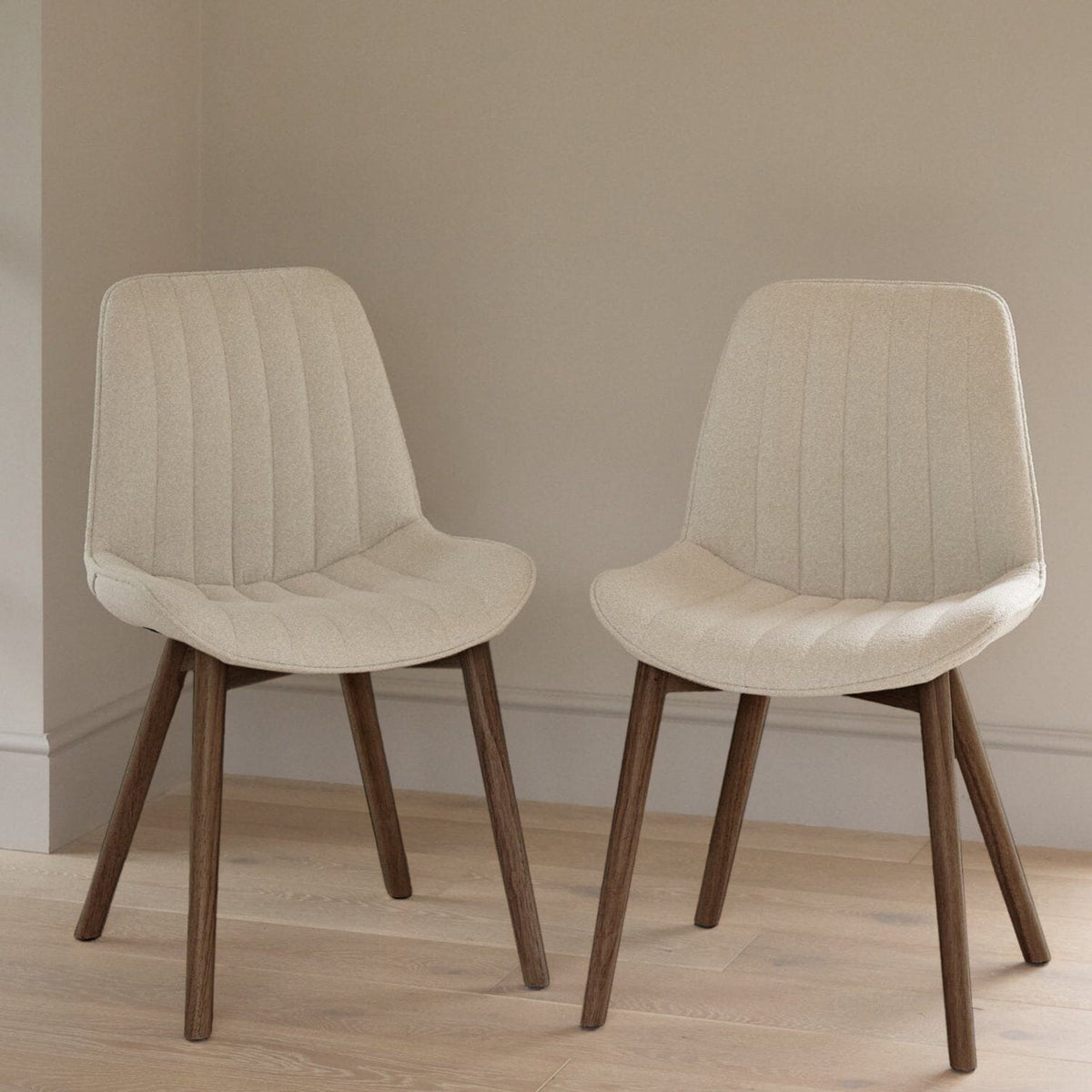 Bella Light Beige Dining Chair - Set of 2 - Coffee Brown Mango Wood Legs - Laura James 