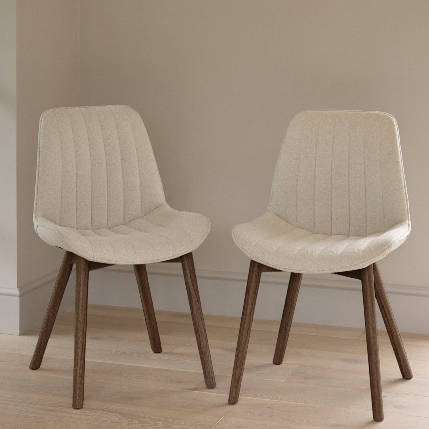 Bella Light Beige Dining Chair - Set of 2 - Coffee Brown Mango Wood Legs - Laura James 