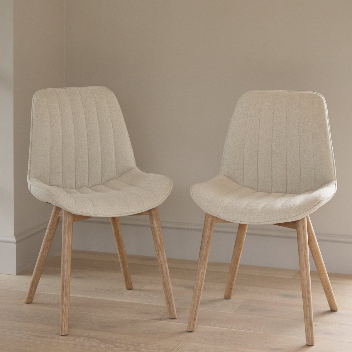 Bella Light Beige Boucle Dining Chair - Set of 2 - Chalked Mango Wood Legs - Laura James 