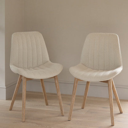 Bella Light Beige Boucle Dining Chair - Set of 2 - Chalked Mango Wood Legs - Laura James 