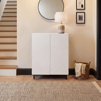 Jack Geometric Small Shoe Cabinet - 2 Door - White