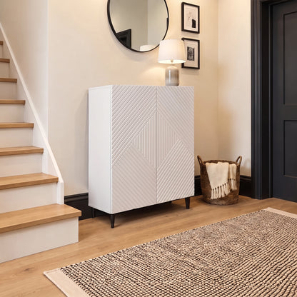 Jack Geometric Small Shoe Cabinet - 2 Door - White