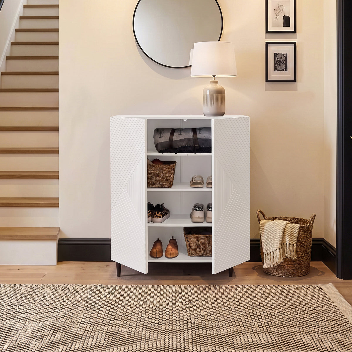 Jack Geometric Small Shoe Cabinet - 2 Door - White