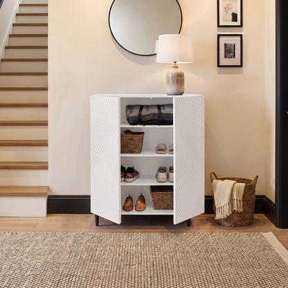 Jack Geometric Small Shoe Cabinet - 2 Door - White