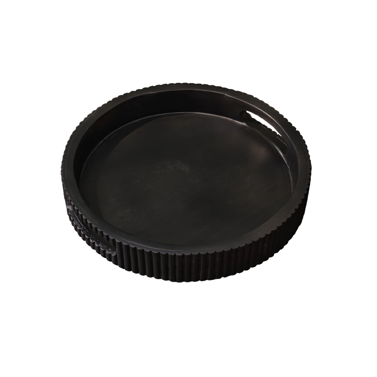 Jade 35cm Round Ribbed Tray - Jet Black Mango Wood - Laura James 