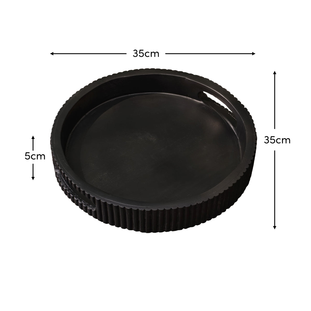 Jade 35cm Round Ribbed Tray - Jet Black Mango Wood - Laura James 