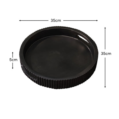 Jade 35cm Round Ribbed Tray - Jet Black Mango Wood - Laura James 