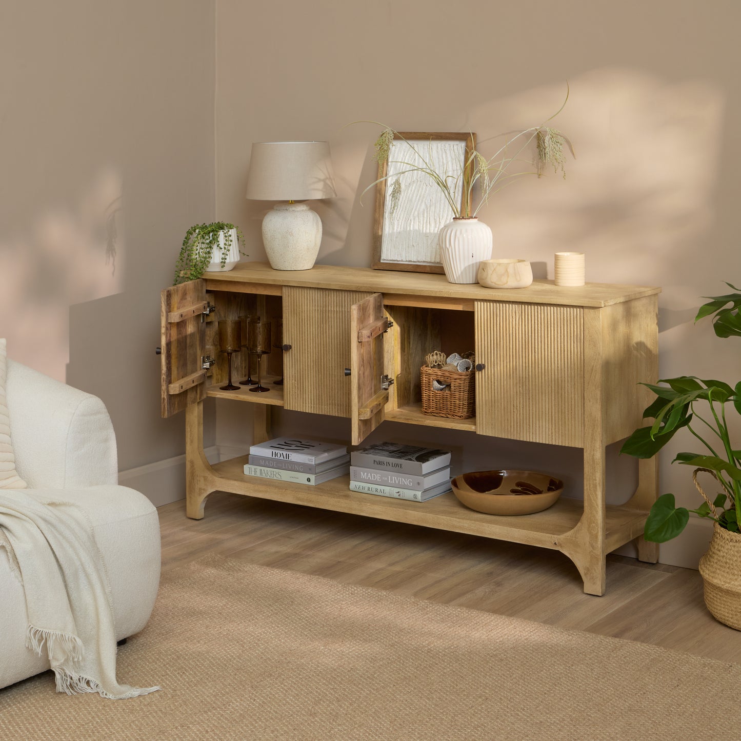 Jade 4 Door Sideboard - Chalked Mango Wood - Laura James