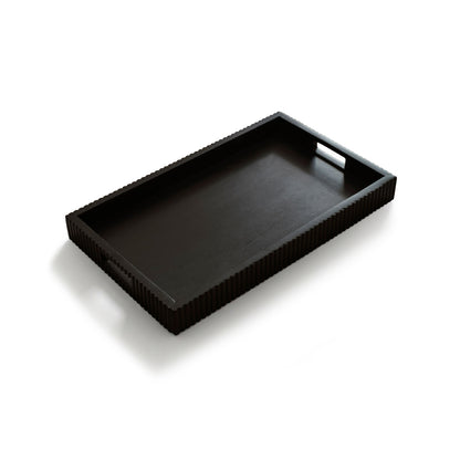 Jade 50cm Rectangular Ribbed Tray - Jet Black Mango Wood - Laura James 