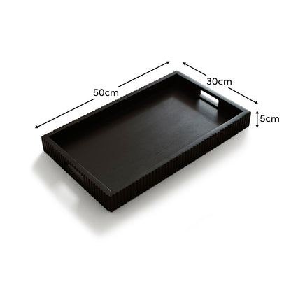 Jade 50cm Rectangular Ribbed Tray - Jet Black Mango Wood - Laura James 