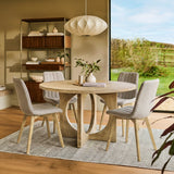 Jade 130cm Chalked Mango Wood Round Dining Table Set - 4 Seater - Bella Soft Beige Dining Chairs - Chalked Mango Wood Legs - Laura James 
