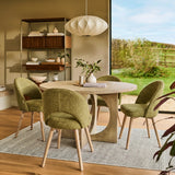 Jade 130cm Chalked Mango Wood Round Dining Table Set - 4 Seater - Marilyn Moss Green Dining Chairs - Chalked Mango Wood Legs - Laura James 