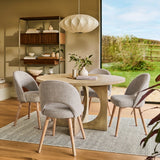 Jade 130cm Chalked Mango Wood Round Dining Table Set - 4 Seater - Marilyn Soft Beige Dining Chairs - Chalked Mango Wood Legs - Laura James 