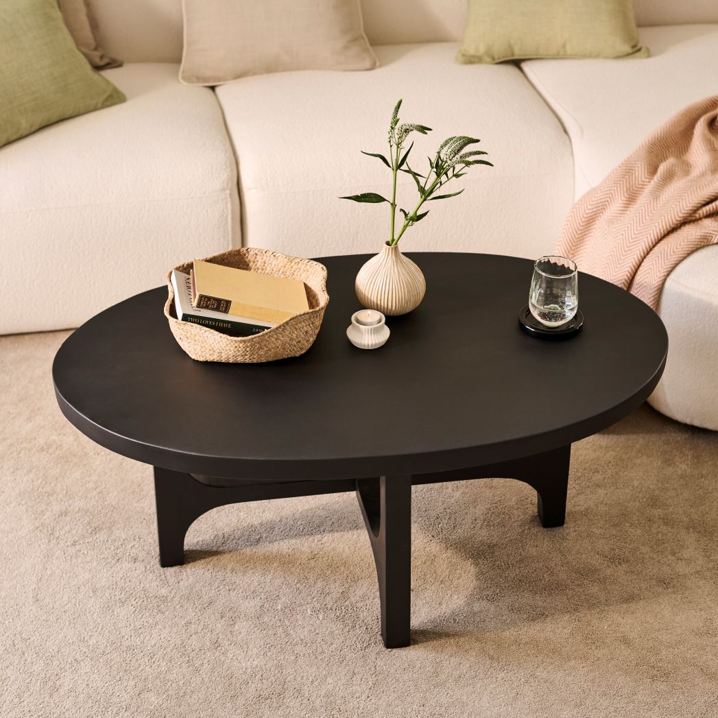 Jade Jet Black Mango Wood Oval Coffee Table - Laura James