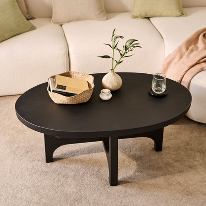 Jade Jet Black Mango Wood Oval Coffee Table - Laura James
