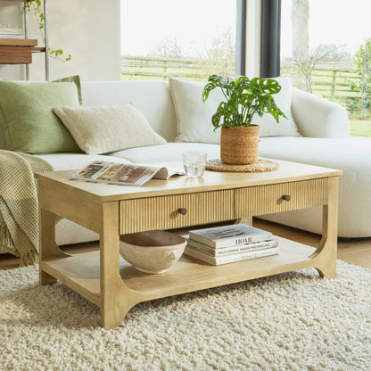 Jade Chalked Mango Wood Rectangular Coffee Table - Laura James