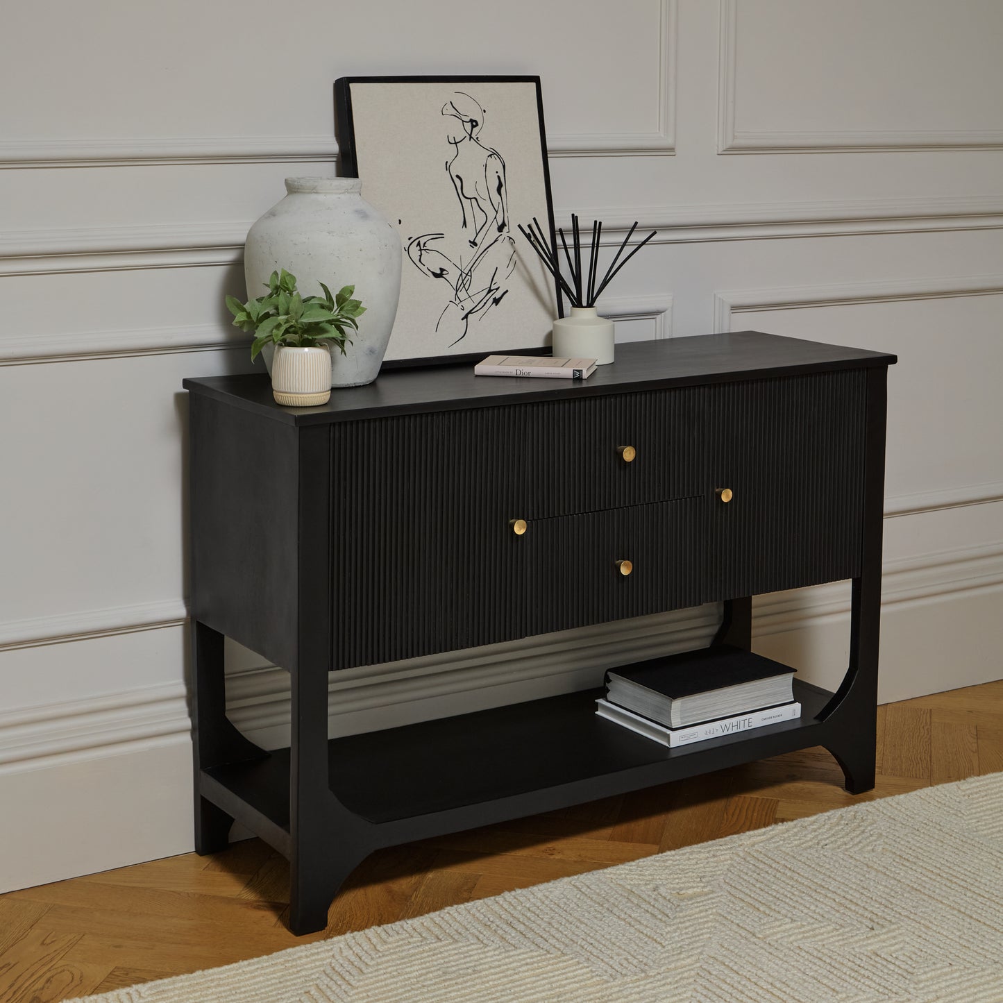 Jade 2 Door 2 Drawer Sideboard - Jet Black Mango Wood - Laura James