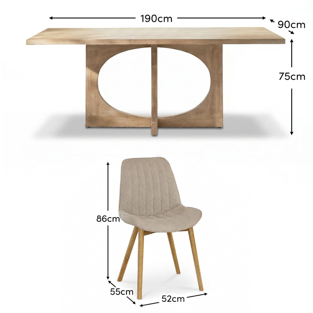 Jade 190cm Chalked Mango Wood Dining Table Set  - 6 Seater - Bella Boucle Dining Chairs - Chalked Mango Wood Legs - Laura James 