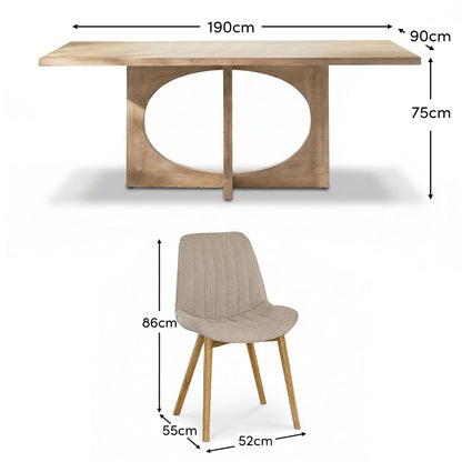Jade 190cm Chalked Mango Wood Dining Table Set  - 6 Seater - Bella Boucle Dining Chairs - Chalked Mango Wood Legs - Laura James 