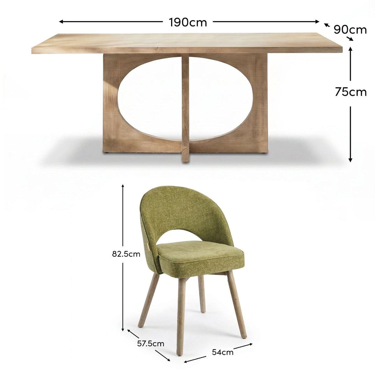 Jade 190cm Chalked Mango Wood Dining Table Set  - 6 Seater - Marilyn Moss Green Dining Chairs - Chalked Mango Wood Legs - Laura James 