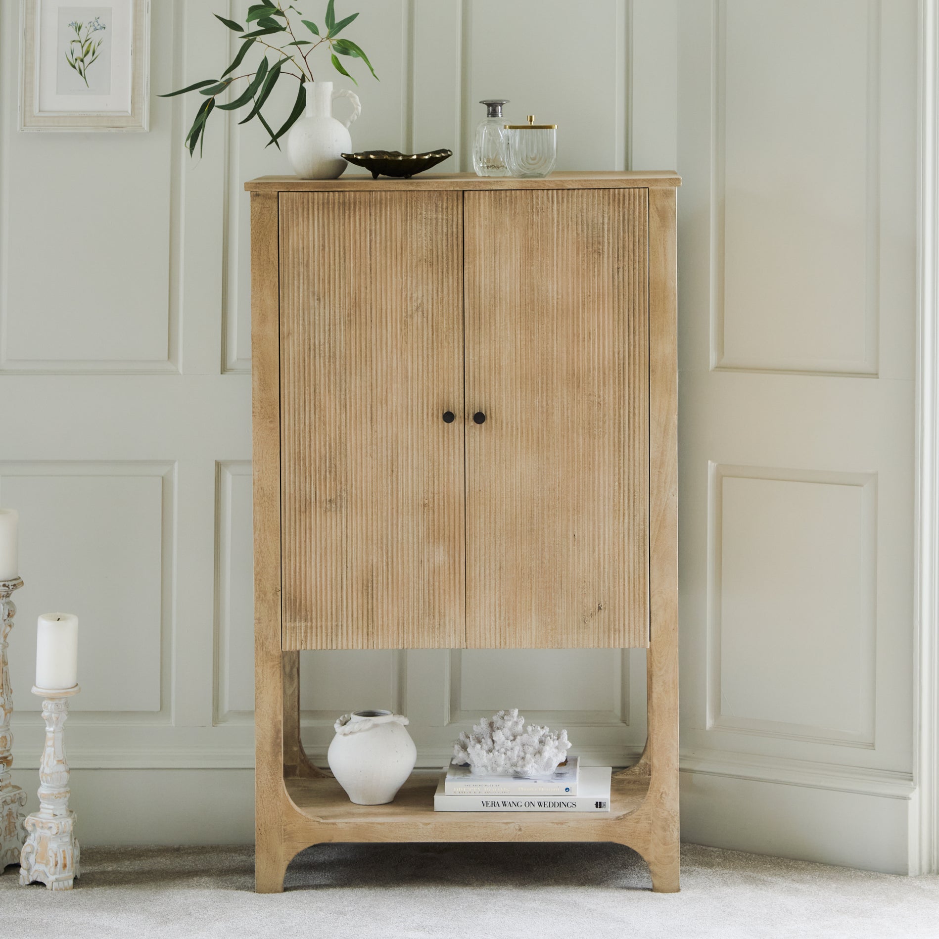 Jade 2 Door Tall Cabinet - Chalked Mango Wood - Laura James