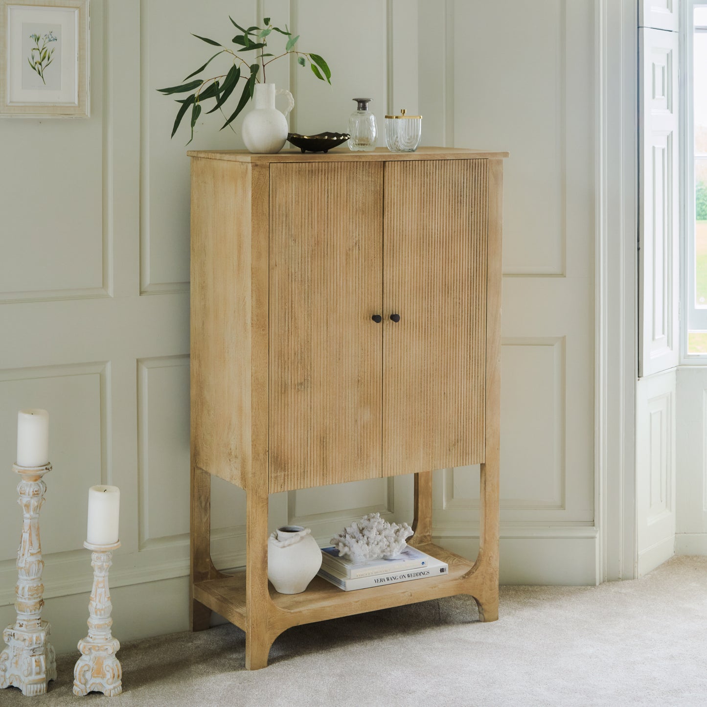 Jade 2 Door Tall Cabinet - Chalked Mango Wood - Laura James