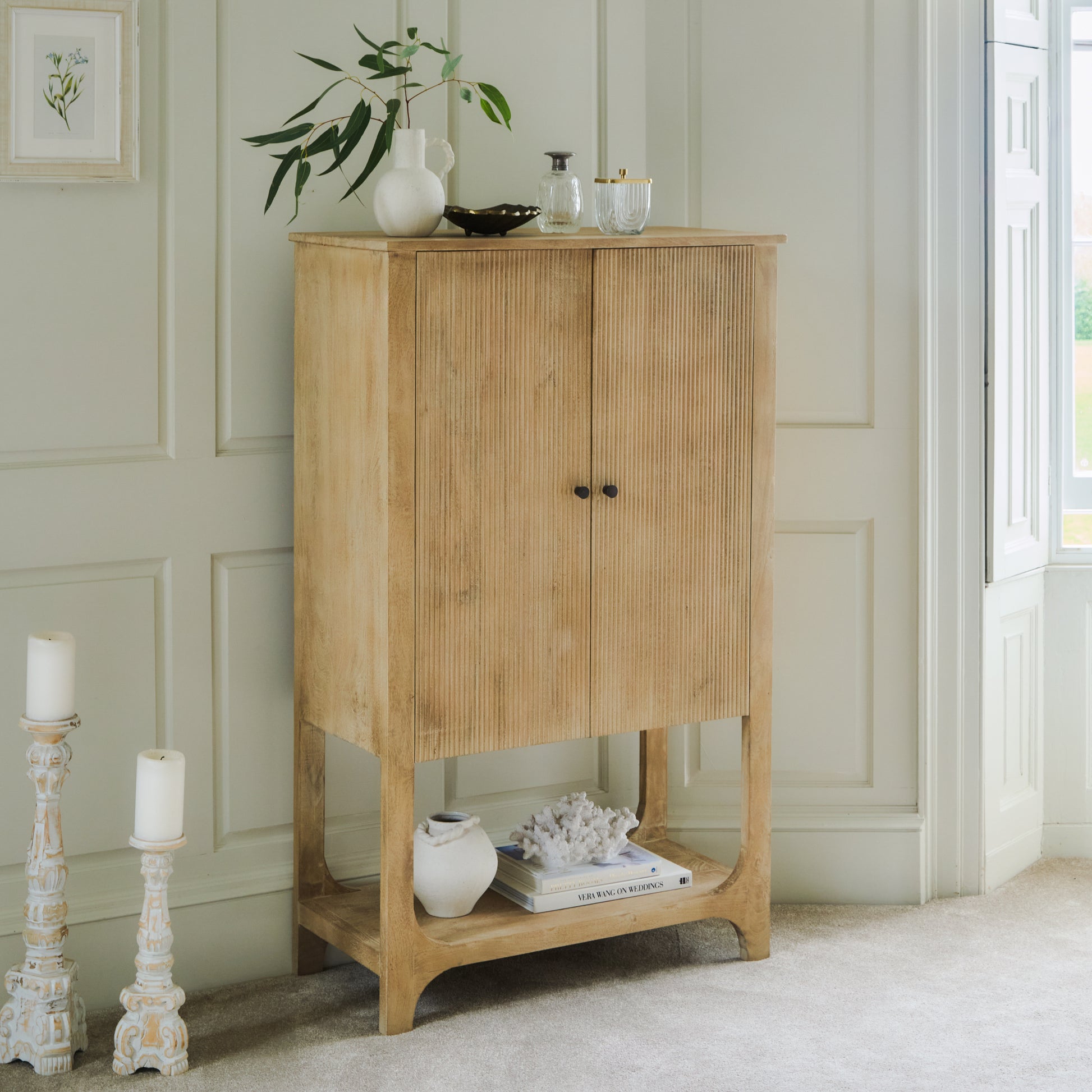 Jade 2 Door Tall Cabinet - Chalked Mango Wood - Laura James