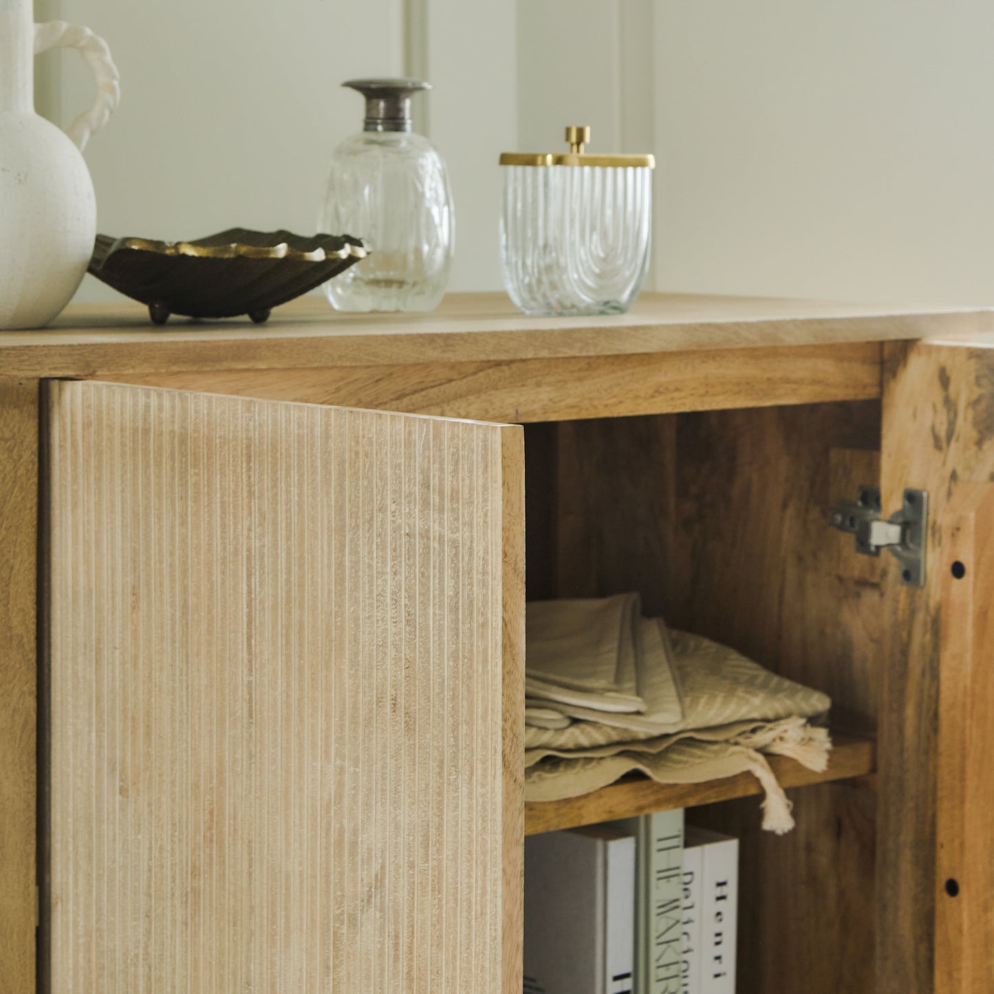 Jade 2 Door Tall Cabinet - Chalked Mango Wood - Laura James