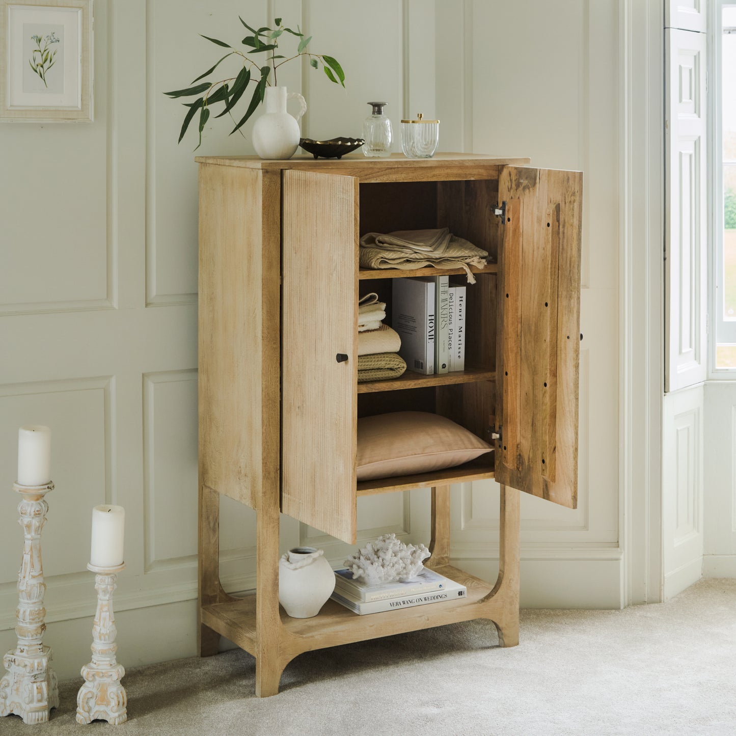 Jade 2 Door Tall Cabinet - Chalked Mango Wood - Laura James