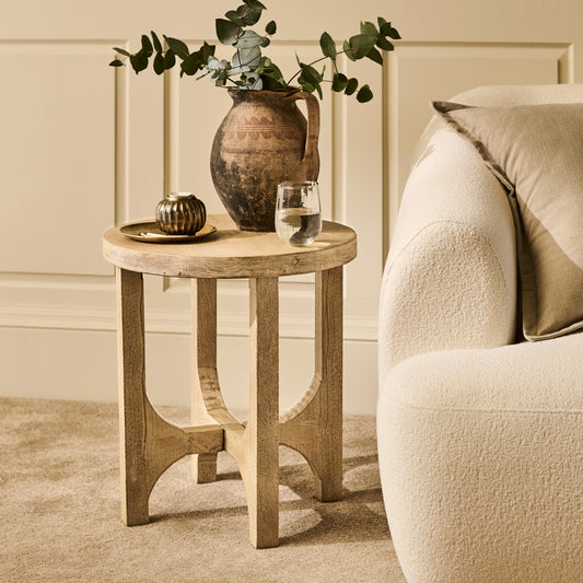 Jade Round Side Table - Chalked Mango Wood - Laura James