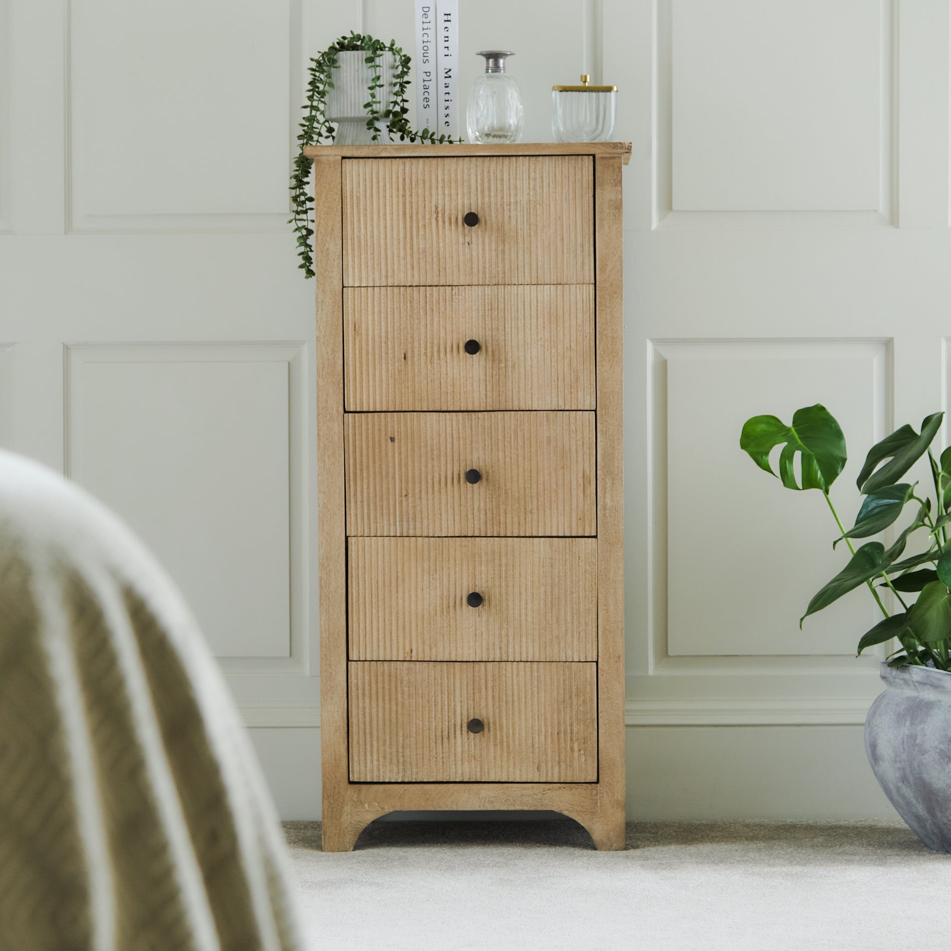 Jade 5 Drawer Tallboy - Chalked Mango Wood - Laura James