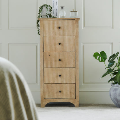 Jade 5 Drawer Tallboy - Chalked Mango Wood - Laura James